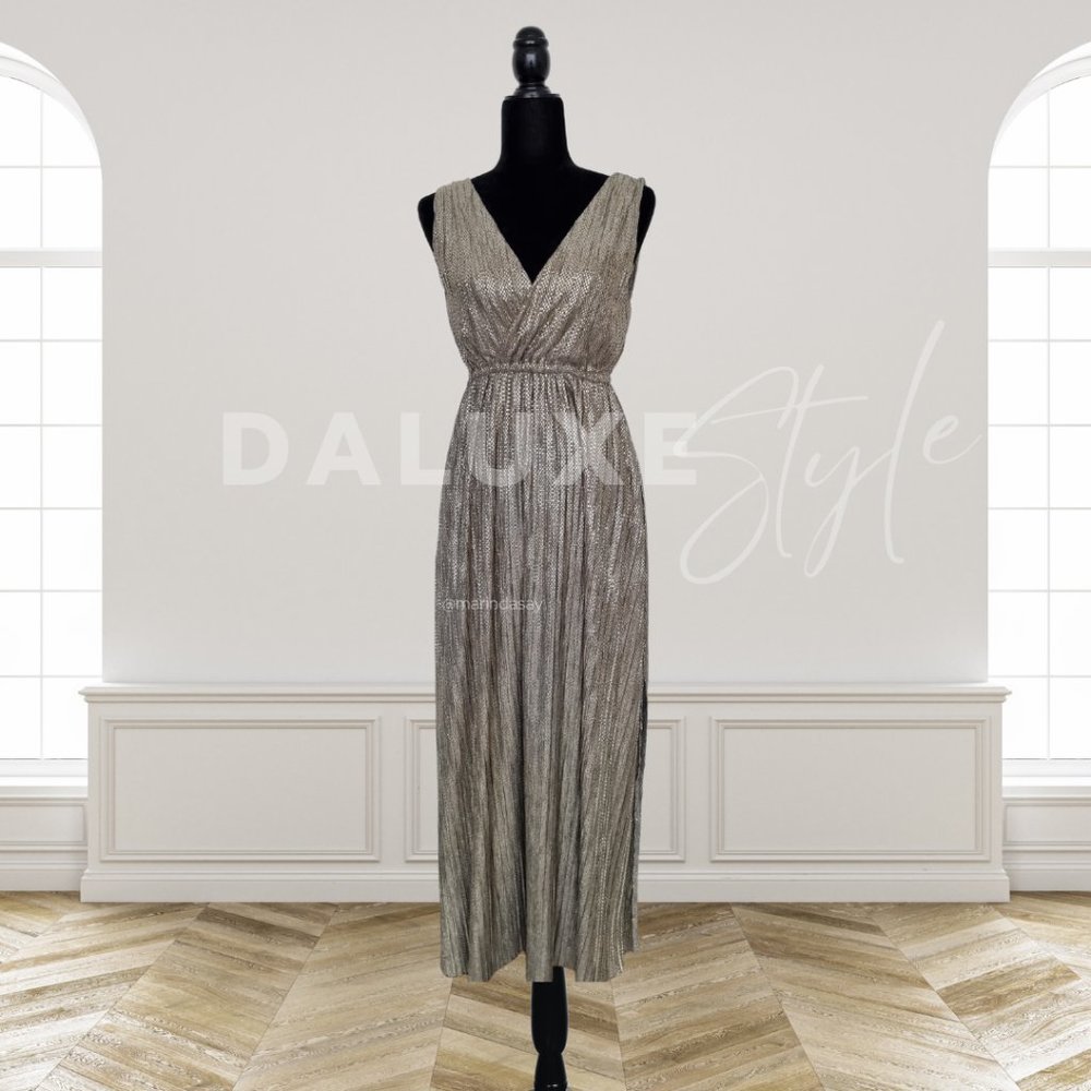 Carolina Belle Montreal Metallic Maxi Dress W/ Slits